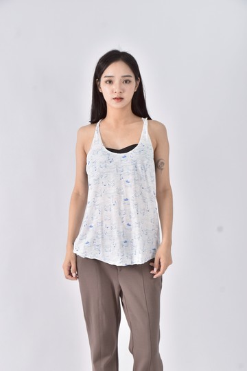 (S) hollister棉質無袖圖案背心白色上衣