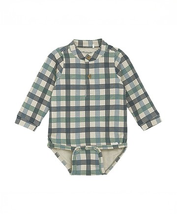 格紋褐色長袖包屁衣68cm