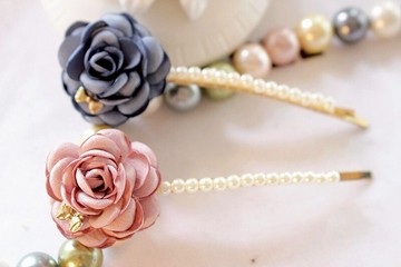 韓國玫瑰花正品發飾品 仿真花珍珠長邊夾簡單一字夾劉海夾女發夾1入