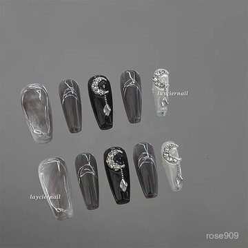 💥加一爆款💥現貨 隔日達【祭月】闇黑美甲 哥特風穿戴甲 灰黑暈穿戴甲 甜酷風穿戴甲 月亮穿戴甲 中長款美甲 中梯穿戴甲