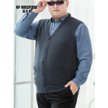 胖子老人毛線馬甲男女加肥加大號中年肥佬爸背心老頭坎肩V領開衫
