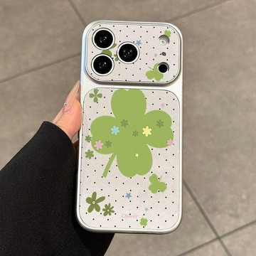幸運草 皮紋 金屬漆 小羊皮蘋果iphone 16 pro max 17 15 14 13 12 11 手機殼 防摔
