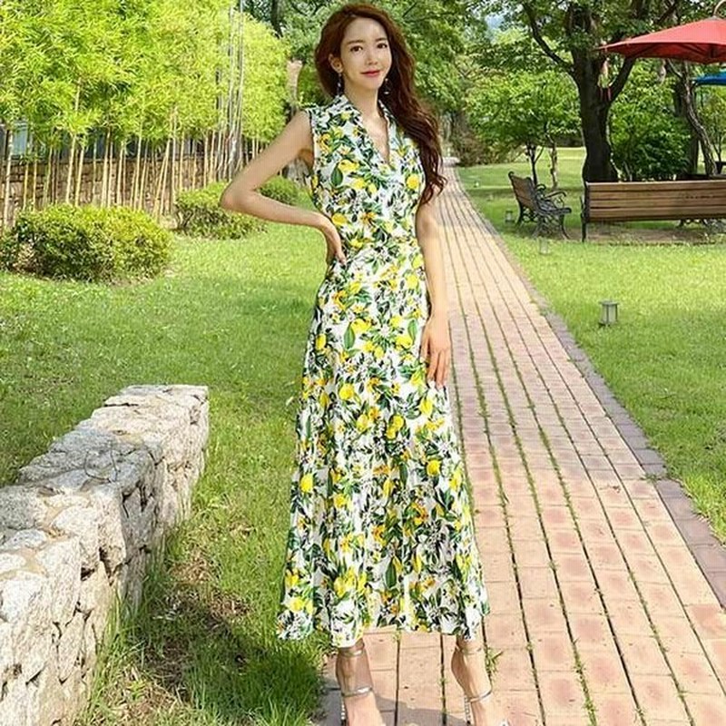 マキシ丈ワンピース Vネック プリント花柄 ロングワンピース ノースリーブ 襟付き リゾートワンピース Aライン 花柄ワンピース 夏 代 30代 通販 Lineポイント最大0 5 Get Lineショッピング