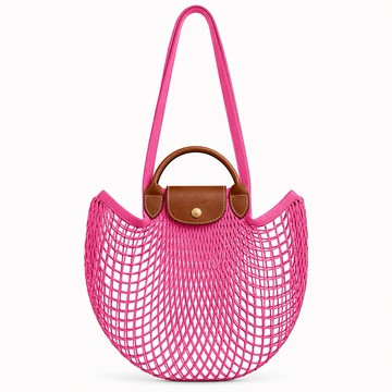 [平輸版]LONGCHAMP  LE PLIAGE FILET系列網狀棉質手提/肩背兩用包(糖果粉)真品平輸