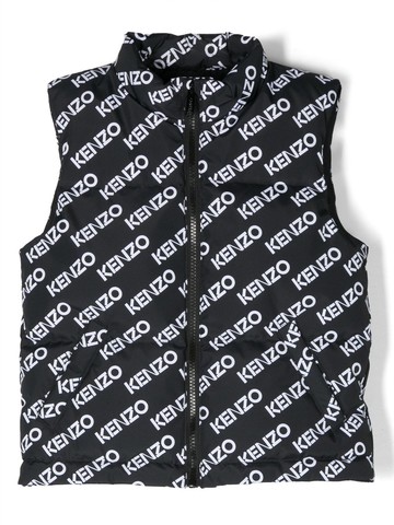 Kenzo Kids - logo-print padded gilet - kids - Polyester/Polyester/Duck Down/Duck Feathers - 8 yrs - Black