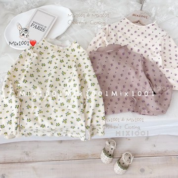 🌈✨mix1001 清新碎花捲邊領造型內搭上衣✨兒童質感圖樣造型上衣 5-17