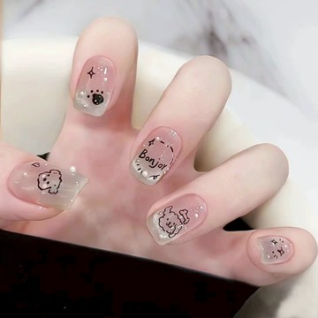 現貨🔥可愛手繪童趣短款穿戴甲 卡通搞怪美甲貼片 百搭日常指甲貼片 立體穿帶甲片 兒童穿戴甲 學生美甲貼片 24片裝