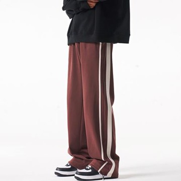 條紋運動褲男春秋款美式高街hiphop褲子垂感闊腿褲直筒寬松休閑褲