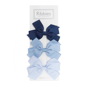 英國Ribbies 經典中蝴蝶結3入組-藍色系列