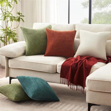 跨境奶油風沙發抱枕小格雪尼爾靠背床上靠墊軟裝chenille pillow