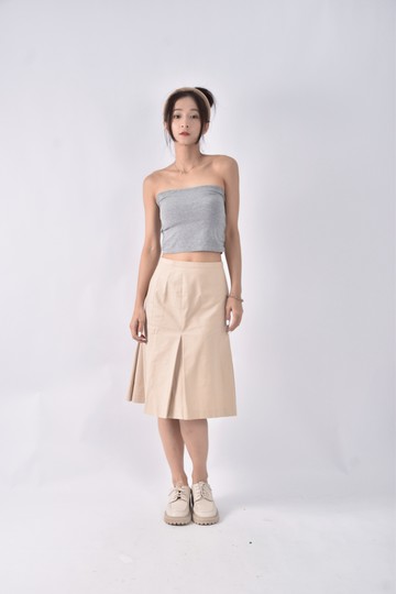 (S) indivi質感百摺杏色短裙