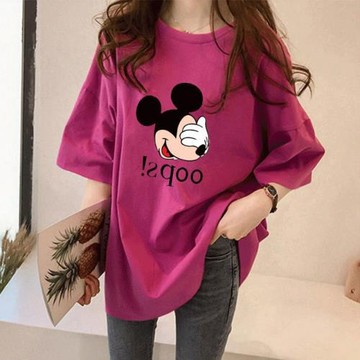 米奇印花短袖t恤女2026年夏新款創意設計寬松顯瘦半袖T中長款上衣