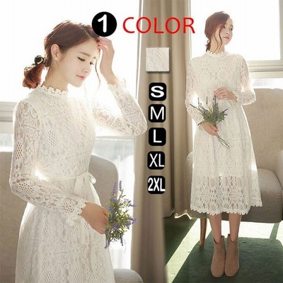 部分レースワンピースミモレロングワンピレディースエレガントドレス無地パーティー長袖結婚式二次会フォーマルシンプルsmlxl春夏 通販 Lineポイント最大get Lineショッピング