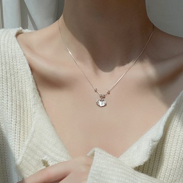 925純銀祥云鎖項鏈女夏2022年新款貓眼石如意平安吊墜鎖骨鏈輕奢