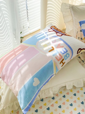 ins純棉卡通枕頭套整頭女100全棉兒童枕芯內膽套網紅48x74 一對裝