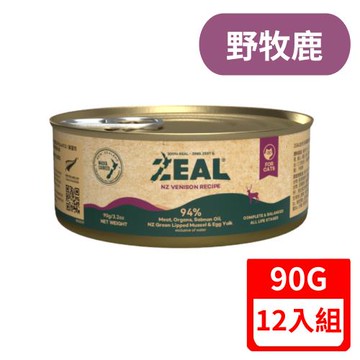 ZEAL真致-野牧無穀94%鮮肉主食貓罐-野牧鹿 90G X 12入組(餐包/全齡貓/貓主食罐/貓主食/貓罐頭/寵物罐頭)