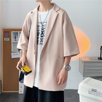 炸街西裝外套男夏季ins潮牌潮流情侶小眾痞帥休閑短袖垂感小西服