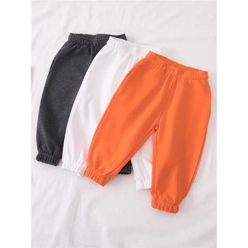 男童白色運動褲春秋新款純棉韓版時尚女童寬松褲子橙色大童休閑褲