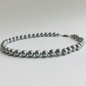 貝殼研磨珍珠單結項鍊／約9mm 約43cm／研磨灰／日本製造