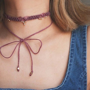 Lace Choker | 編織蕾絲頸繩 | 網格款 | 紫紅色