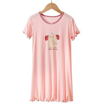 MAMDADKIDS - 涼感莫代爾短袖連身睡裙/家居服-木耳邊大象-粉色