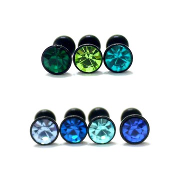 316l醫療鋼 黑底 5mm彩色水晶鑽 旋轉式耳環-冷7色 防抗過敏 單支販售