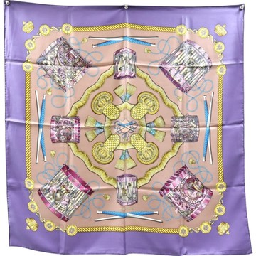 HERMES 愛馬仕 Les Tambours 90 絲綢 絲巾 紫色 【二手名牌BRAND OFF】