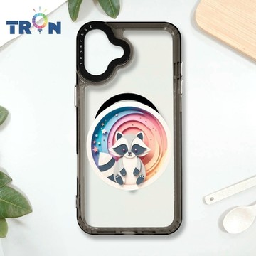 TRON IPHONE 16 PLUS 可愛紙雕浣熊 MAGSAFE 磁吸 防摔 太空殼 透黑 手機殼