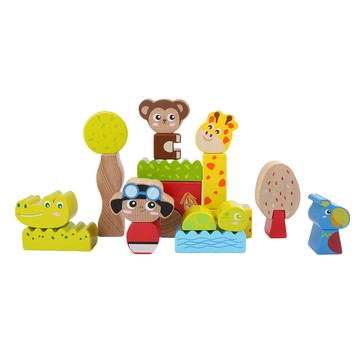 KCFriends 奇幻森林動物積木 環保木材無毒 圓滑精細不刺手 訓練幼兒想像力 手部肌肉發展  1組