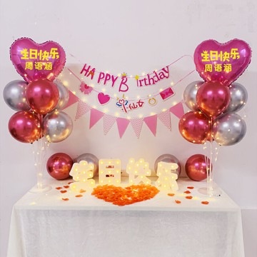 網紅女孩氣球派對兒童公主周歲寶寶生日裝飾品背景墻掛布場景布置