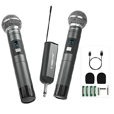 Phenyx Pro Dual Digital Wireless Microphone System, w Handheld Dynamic Microphones,15 UHF Frequency Groups, Mini Receiver, Metal Cordless Microphone