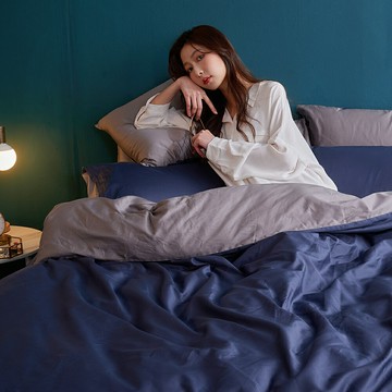 戀家小舖 100%精梳棉 床包被套組 / 雙人【極致深藍】60支精梳棉 含兩件枕套  台灣製