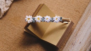 鈎針編織 小白菊 髮夾