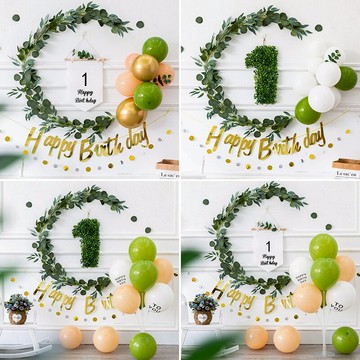 氣球 氣球派對 森系ins生日裝飾場景布置寶寶一周歲百天兒童快樂派對氣球背景牆『CM43370』