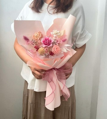 癒心花藝| |七夕花禮| 粉戀時光永生花束 情人節花束
