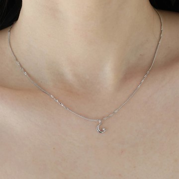 日本 BLUE EAST - 月牙星鑽點綴別緻項鏈-銀