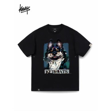 KERWATS可維斯品牌大碼男女情侶無性別小狗印花學生休閑落肩短袖