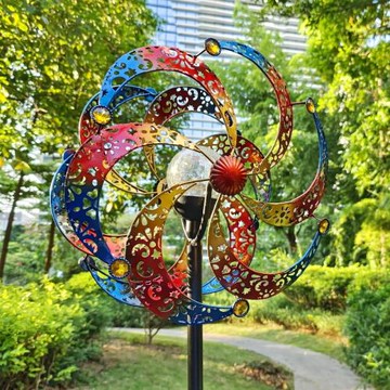 戶外鐵藝風車帶燈裝飾品海邊游樂場公園景區可旋轉花園藝術擺件