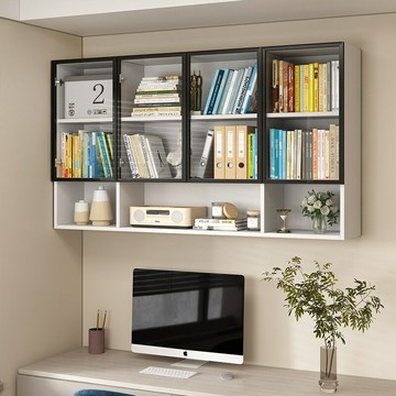 牆上書櫃書架實木壁掛吊櫃輕奢玻璃手辦盲盒展示櫃廚房陽臺收納櫃