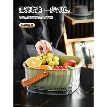 雙層瀝水籃廚房家用塑料水果盤客廳輕奢漏水槽濾水菜簍淘洗菜籃子