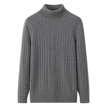 鄂爾多斯市產100純山羊絨衫男高領加厚絞麻花休閑打底衫毛衣E3852