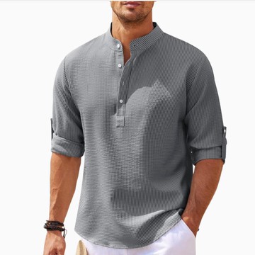 開發票 歐美2024男裝襯衫長袖立領開扣菠蘿格紋襯衫男式休閑襯衫上衣 快速出貨