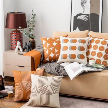 歐美輕奢ins風棕色仿創意抱枕套 別墅裝飾幾何藝術靠枕靠腰枕外貿