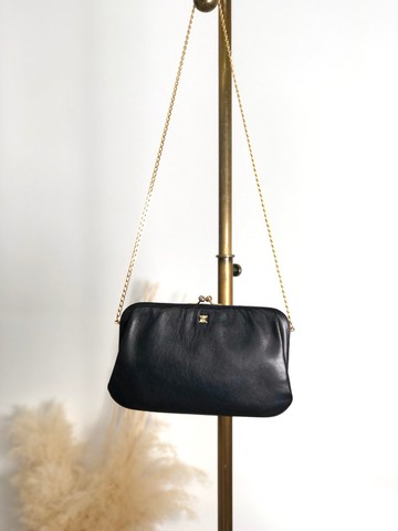 【 日本直送 名牌中古包 】CELINE  સέλિન 側背包 黑色 飾章 皮革 帶鎖扣 鍊條 vintage 古著 fsu5cp