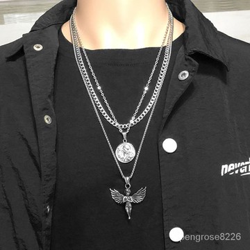 【優選精品】歐美街頭天使弔墜疊戴多層搭配項鏈潮男配飾女嘻哈個性毛衣鏈韓版ins日韓風 5E4L