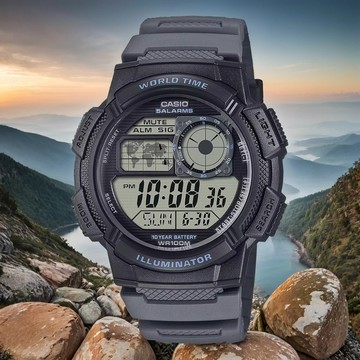 CASIO 卡西歐 學生錶 多功能世界時間電子錶-黑色(AE-1000W-8AV)