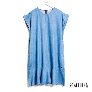 SOMETHING 女裝 荷葉洋裝-石洗藍