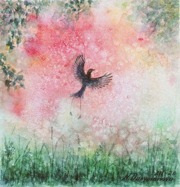 鳥類繪畫原創藝術叢林繪畫熱帶雨林水彩藝術