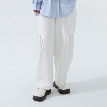 打褶設計繭型造型長褲 兩色售S/M