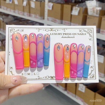 ✨Hannah✨長款重工穿戴甲外貿歐美多巴胺純手工美甲成品假指甲片純手工穿戴甲 43B4